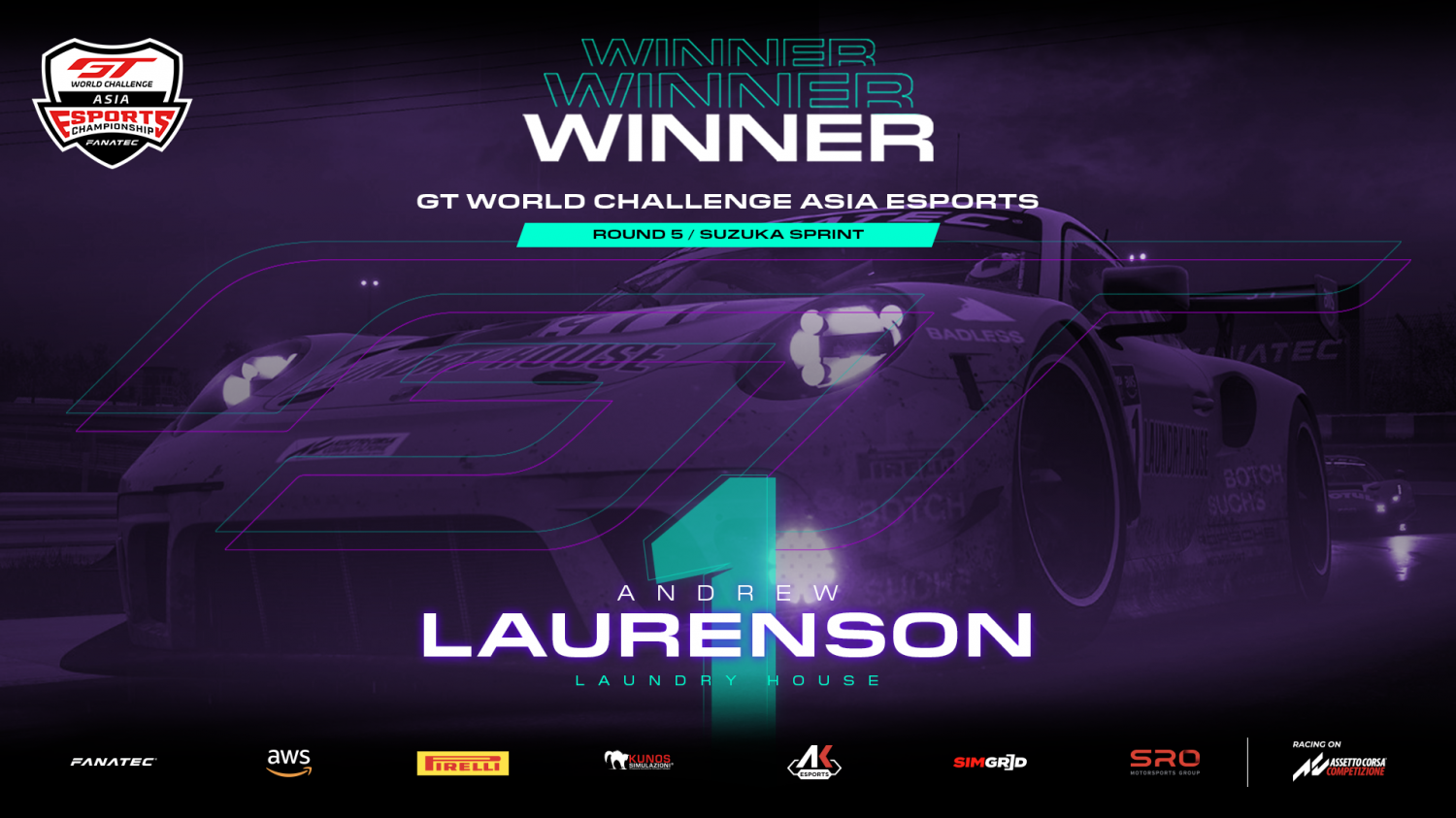 SRO E-sports - Laurenson withstands race-long pressure to win Sprint Series finale at sodden Suzuka